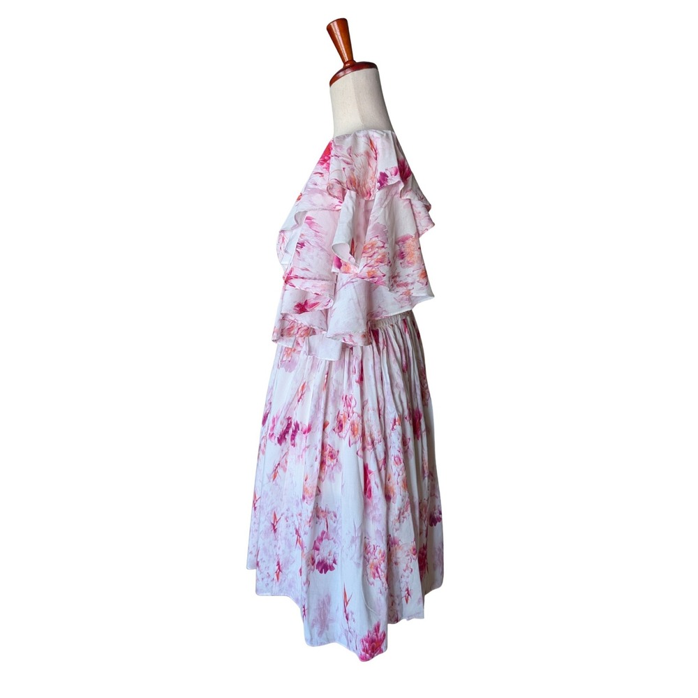MISA Los Angeles Dina Pink Floral Smocked Ruffle Mini Dress Womens Medium - Picture 4 of 9
